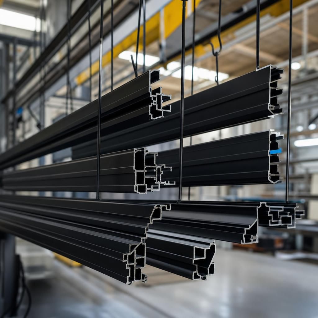 Powder coated black aluminium piece