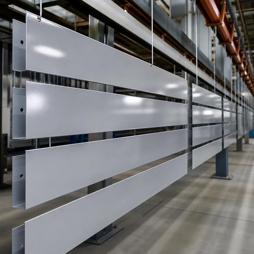 Close-up of high gloss silver finish on corrugated aluminium