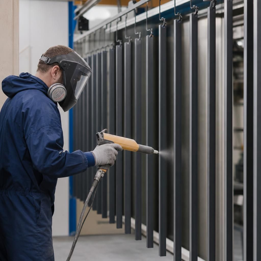 Building exterior with vibrant powder-coated panels