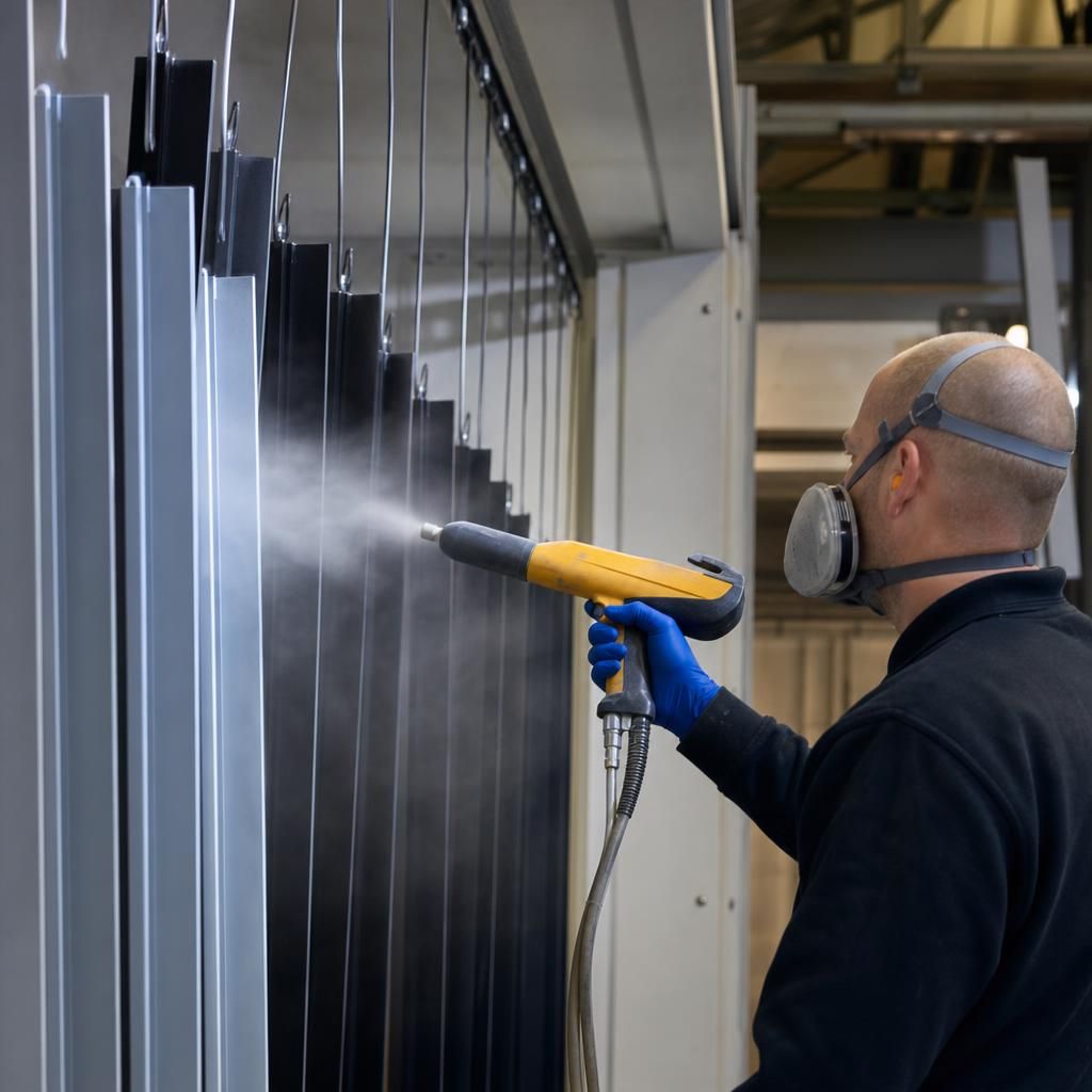 Powder coating process in manufacturing