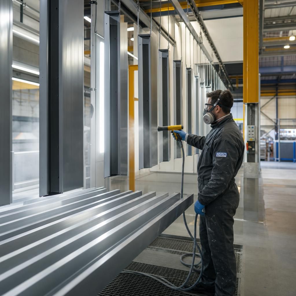 Architectural elements made from powder coated aluminium