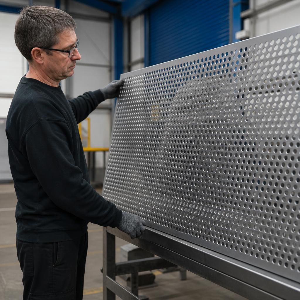 Close-up of powder coated perforated aluminium
