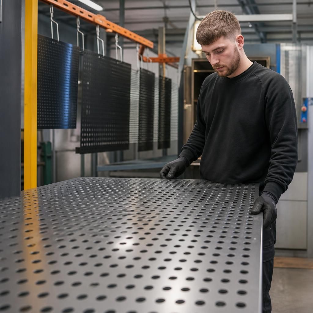 Close-up of powder coated perforated aluminium used in automotive design