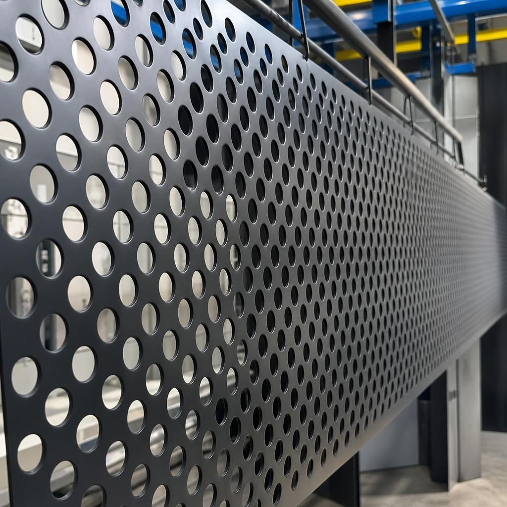 Powder coated perforated aluminium used in a striking interior feature