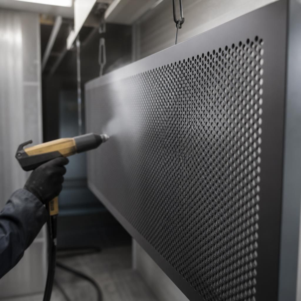 Protective railing made from powder coated perforated aluminium