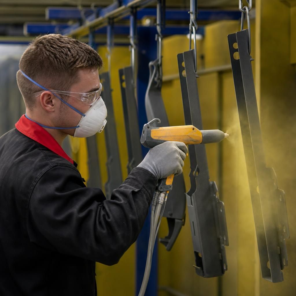 Powder coating applied on a metal panel