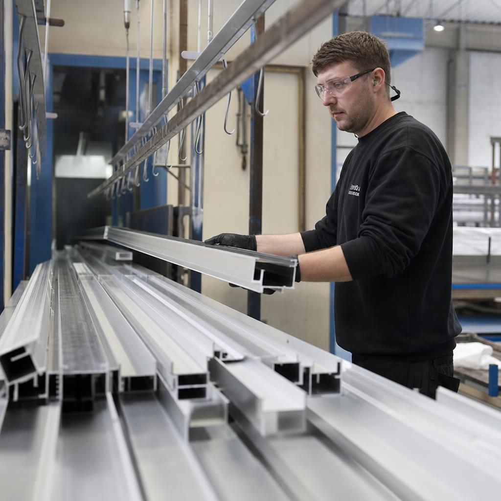 Batch of powder coated aluminium sections