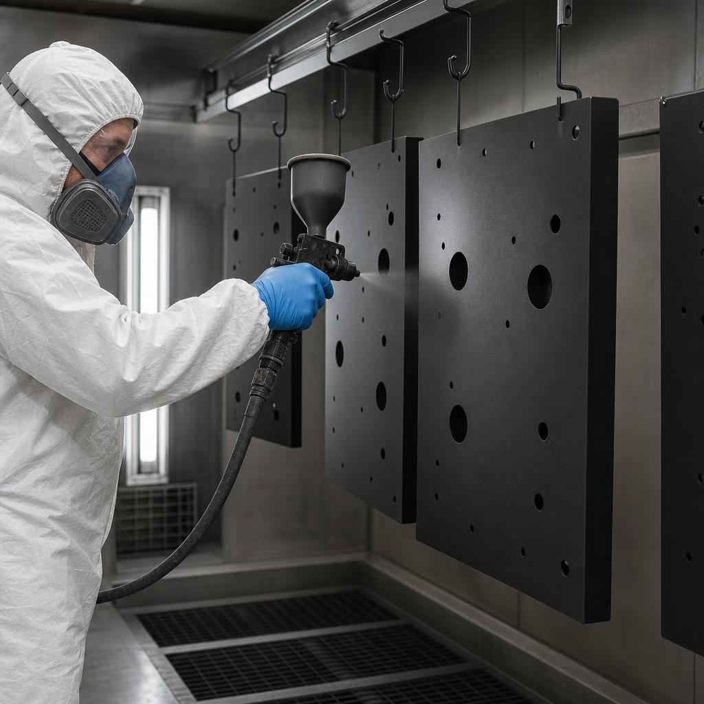 Image showcasing a metal fabricator using primer