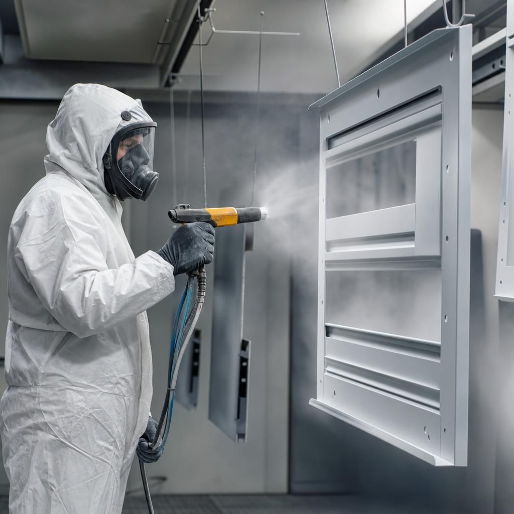 Close-up view of a smooth metal surface treated with filler primer