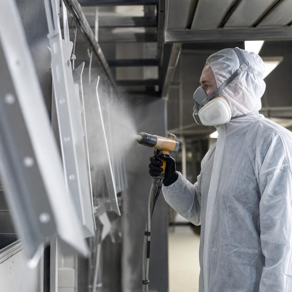Large metal component being primed