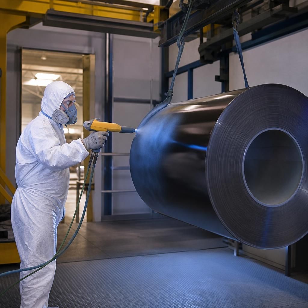 Powder-coated metal surface