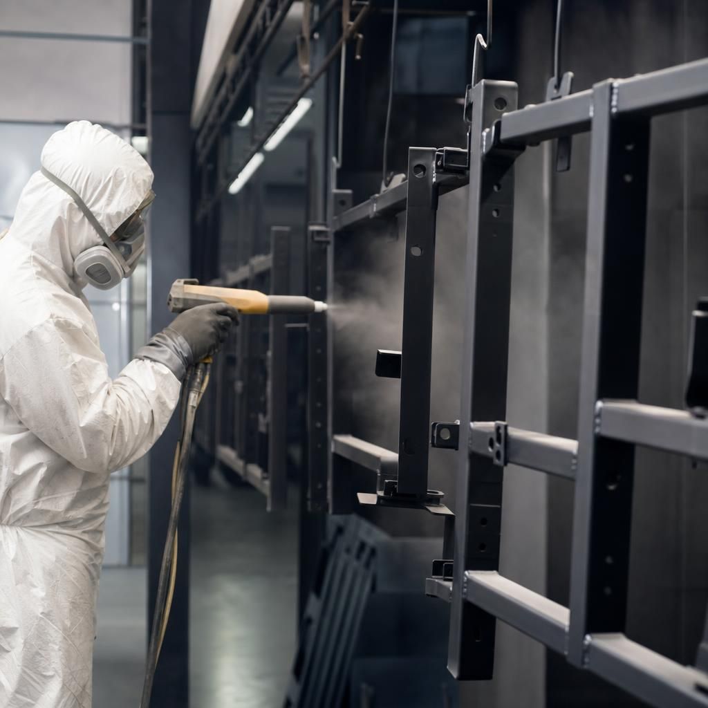 Specialist technician handling powder coating equipment