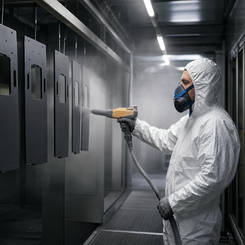 Shiny metal part with epoxy coating