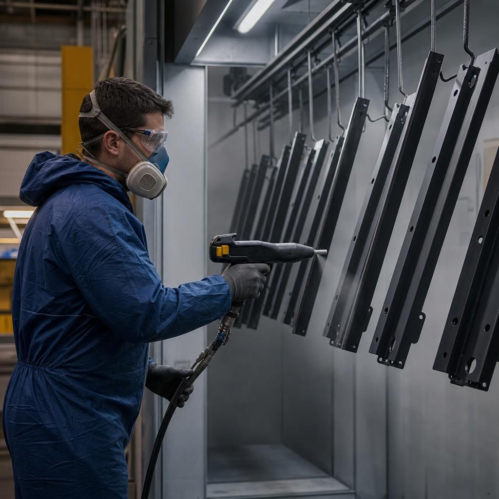 Colourful metal components illustrating customisation with epoxy powder coating