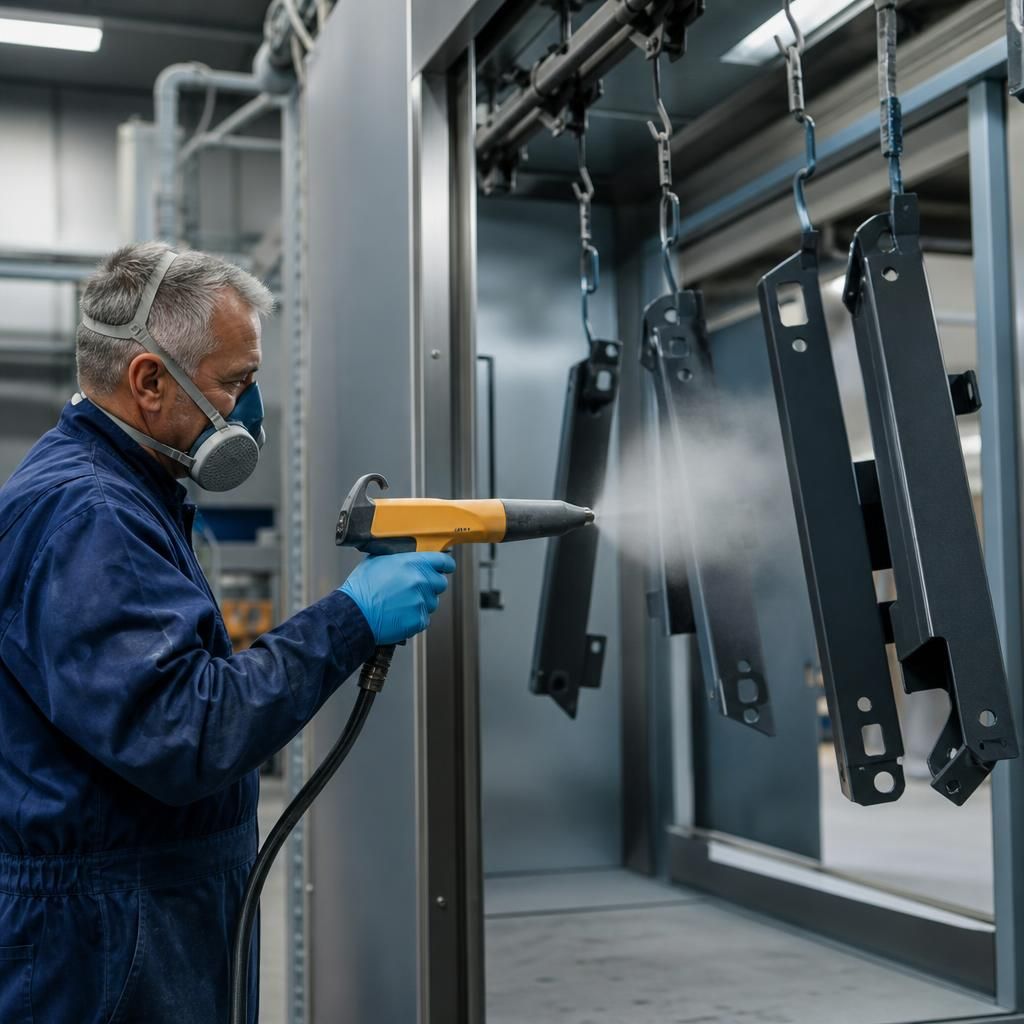Industrial components in a powder coating oven