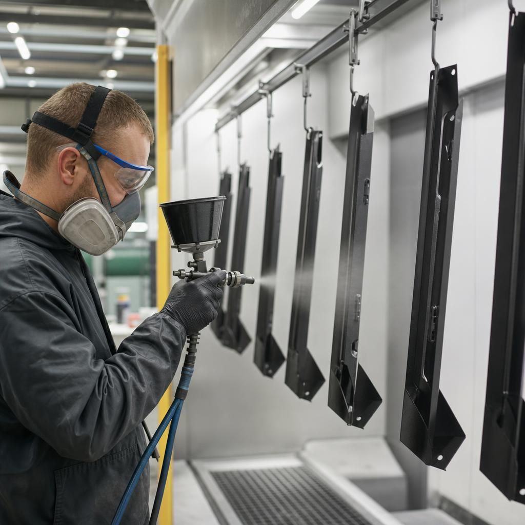 Close-up of nylon powder coating application