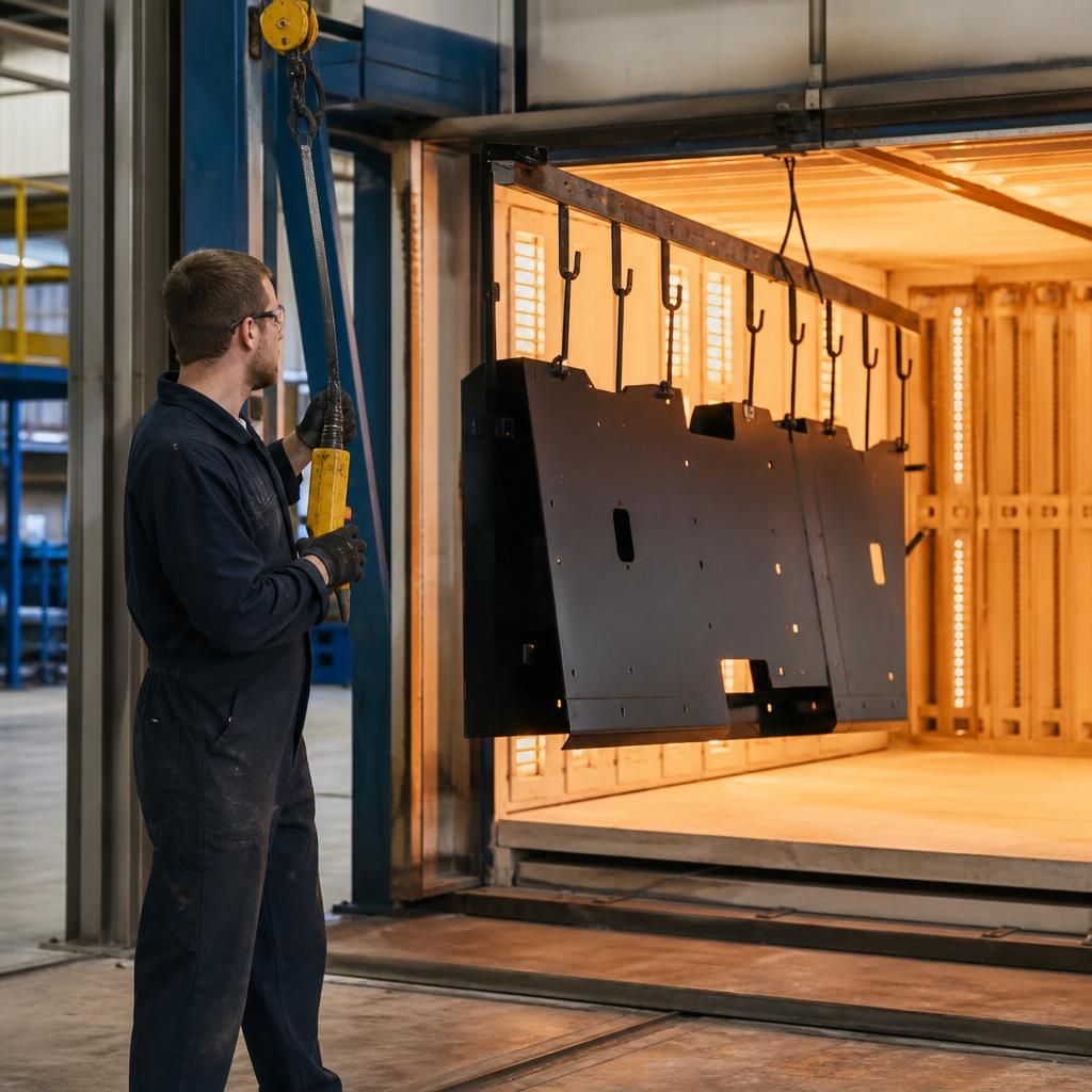 Powder coating curing under controlled conditions