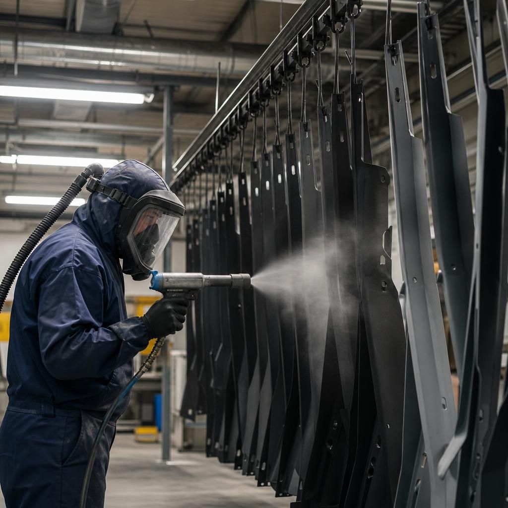 Automotive exhaust components with high temp powder coating