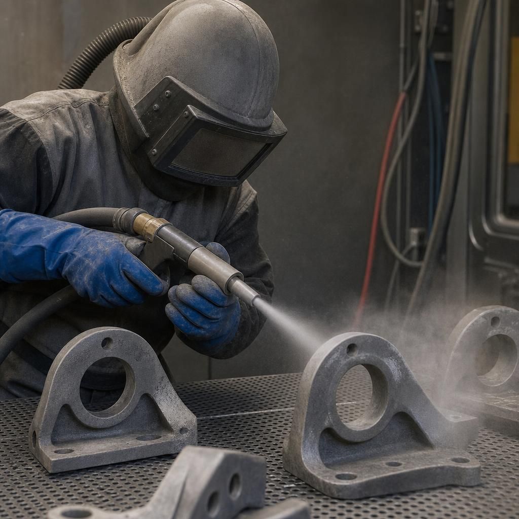 Metal components before and after sand blasting