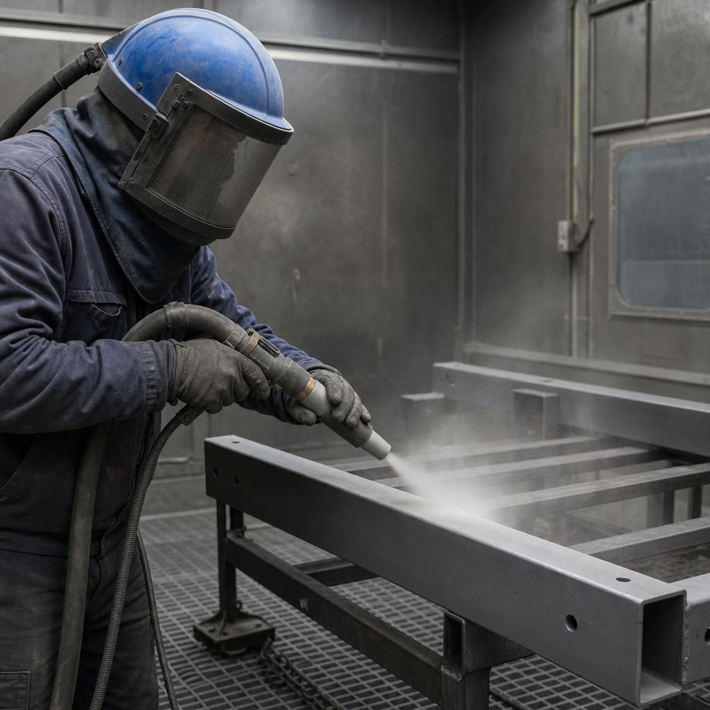 Blasting angle demonstration in a workshop