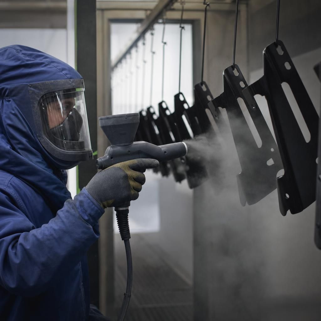 Close-up of powder coating on metal component