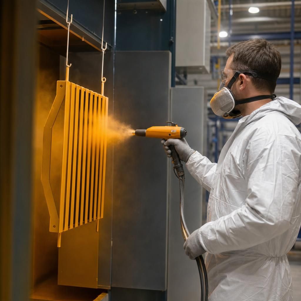 Specialist inspecting powder coated metal