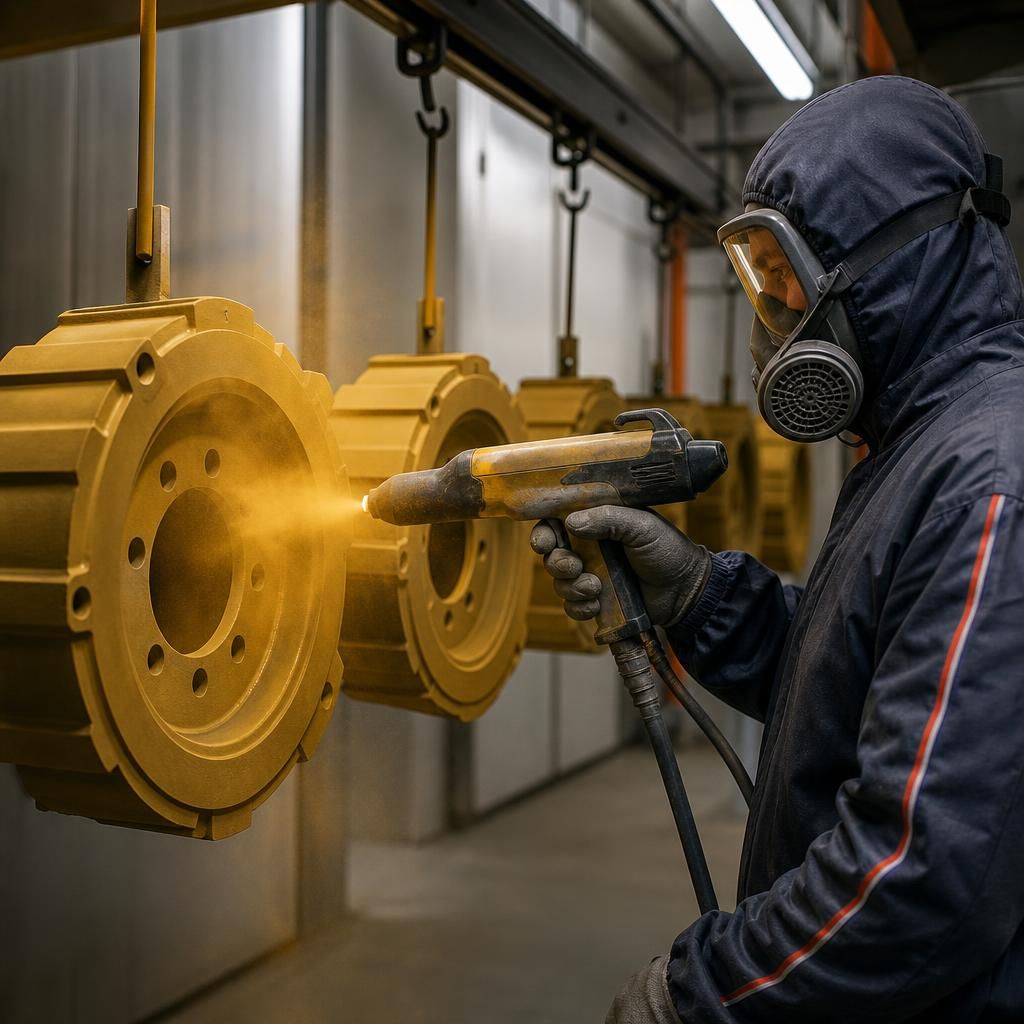 Technician applying heat resistant coating