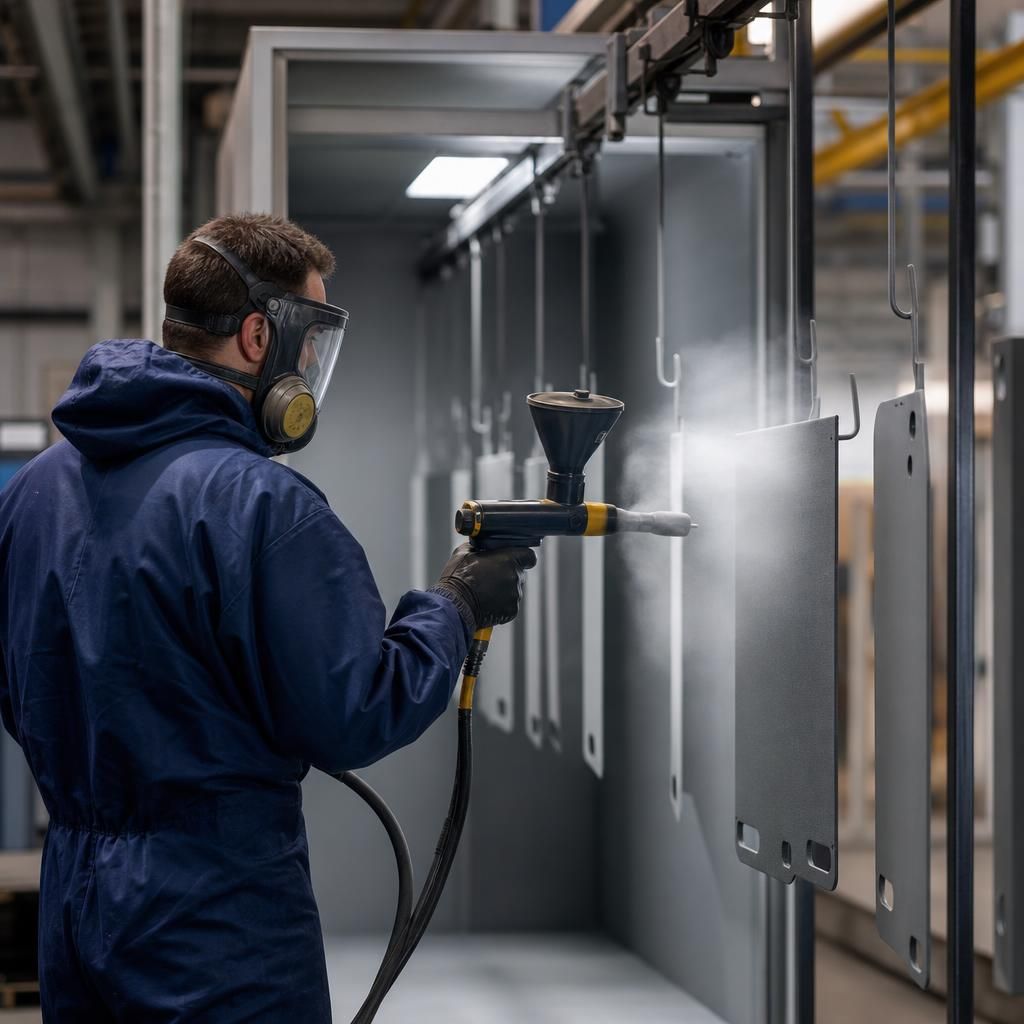 Large metal structures with powder coating