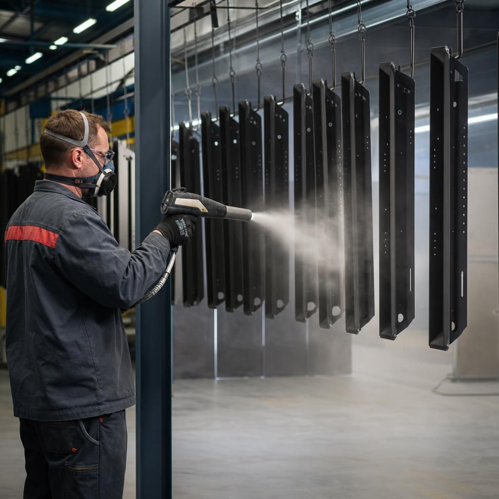 Batch powder coating line for automotive parts