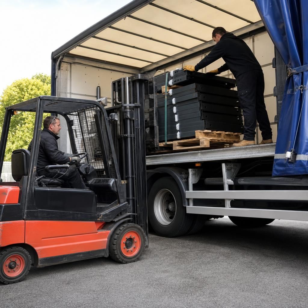 Large batch of metal parts being loaded onto a vehicle