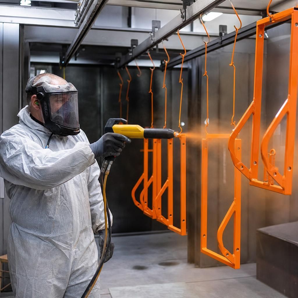 Technician inspecting powder coating finish