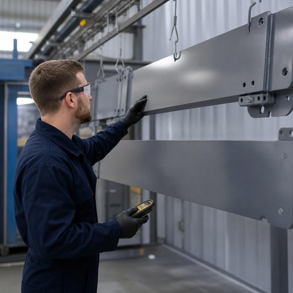 Technician reviewing powder coating colour samples