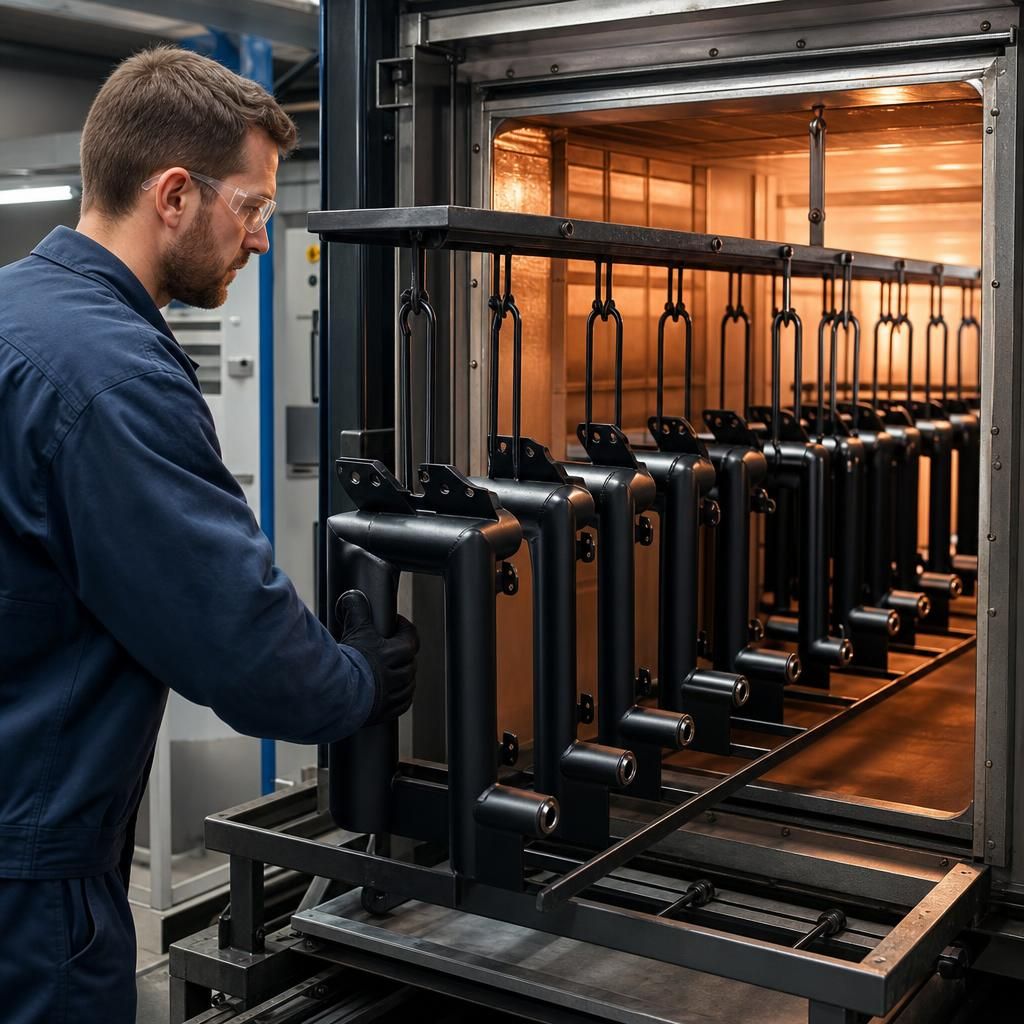 Batch of metal components coated in nylon