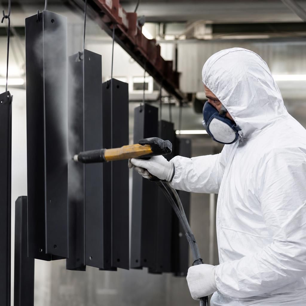 Metal components in an industrial setting after being coated