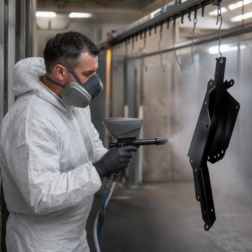 Technician evaluating coated components