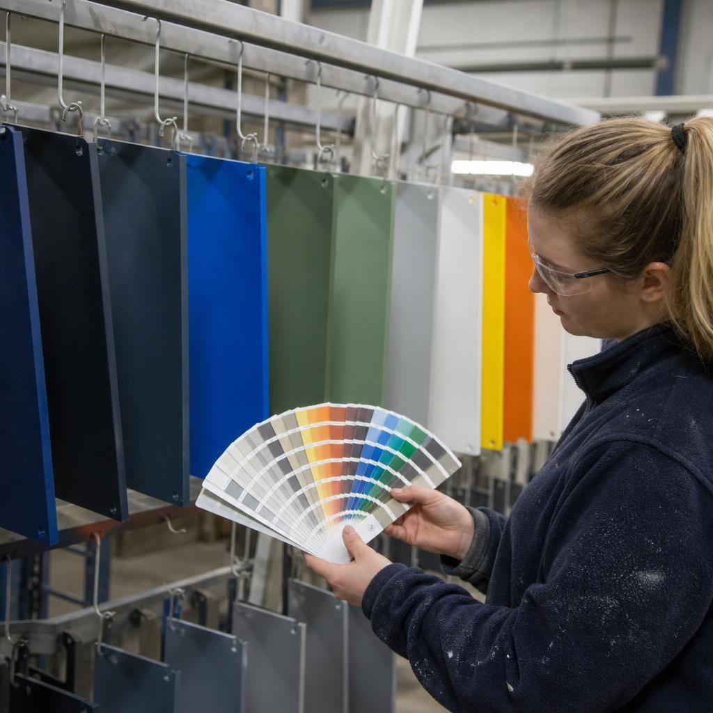 Vibrant RAL colour palette on metal sample sheets