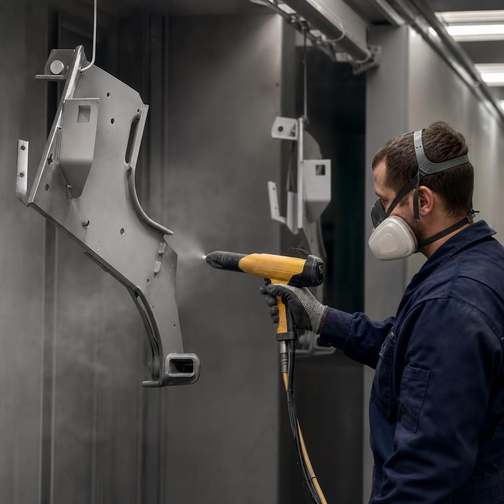 Large batch of metal parts undergoing electrostatic recoating