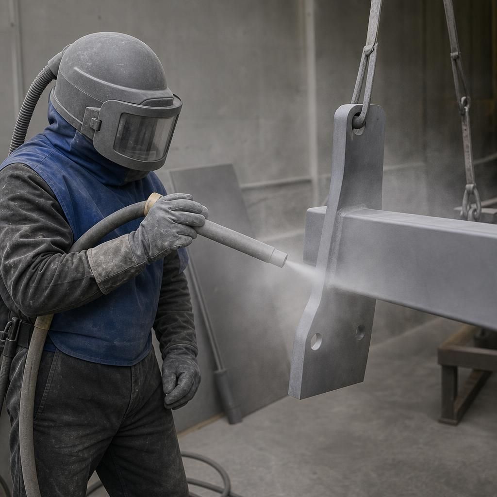 Close-up of sandblasted metal component