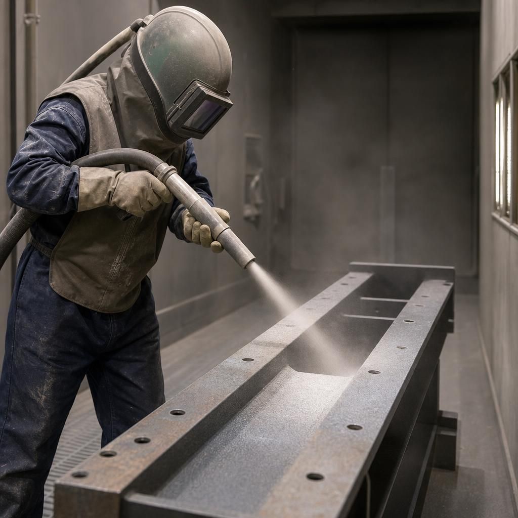 Sandblasting equipment in use