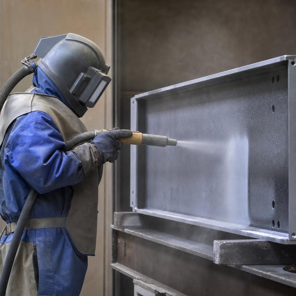 Professional applying sandblasting technique