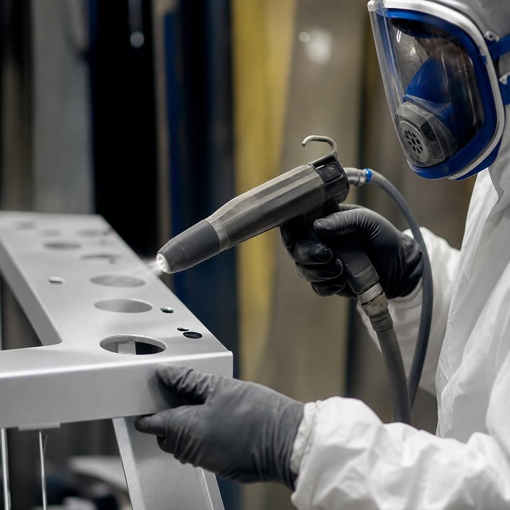 Close-up of powder coating repair process
