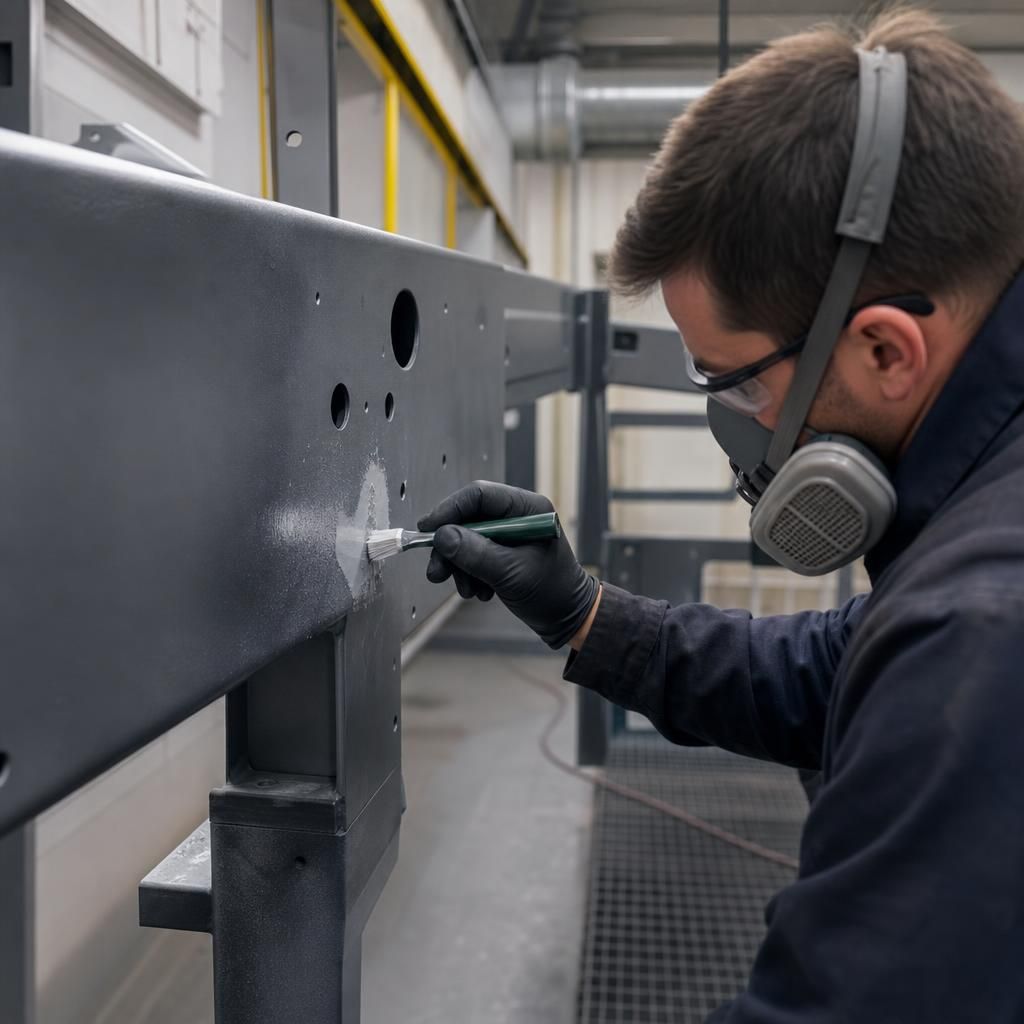 Specialised technician applying powder coating