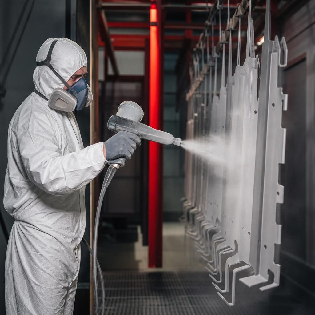 Professional Powder Coating Team at Work