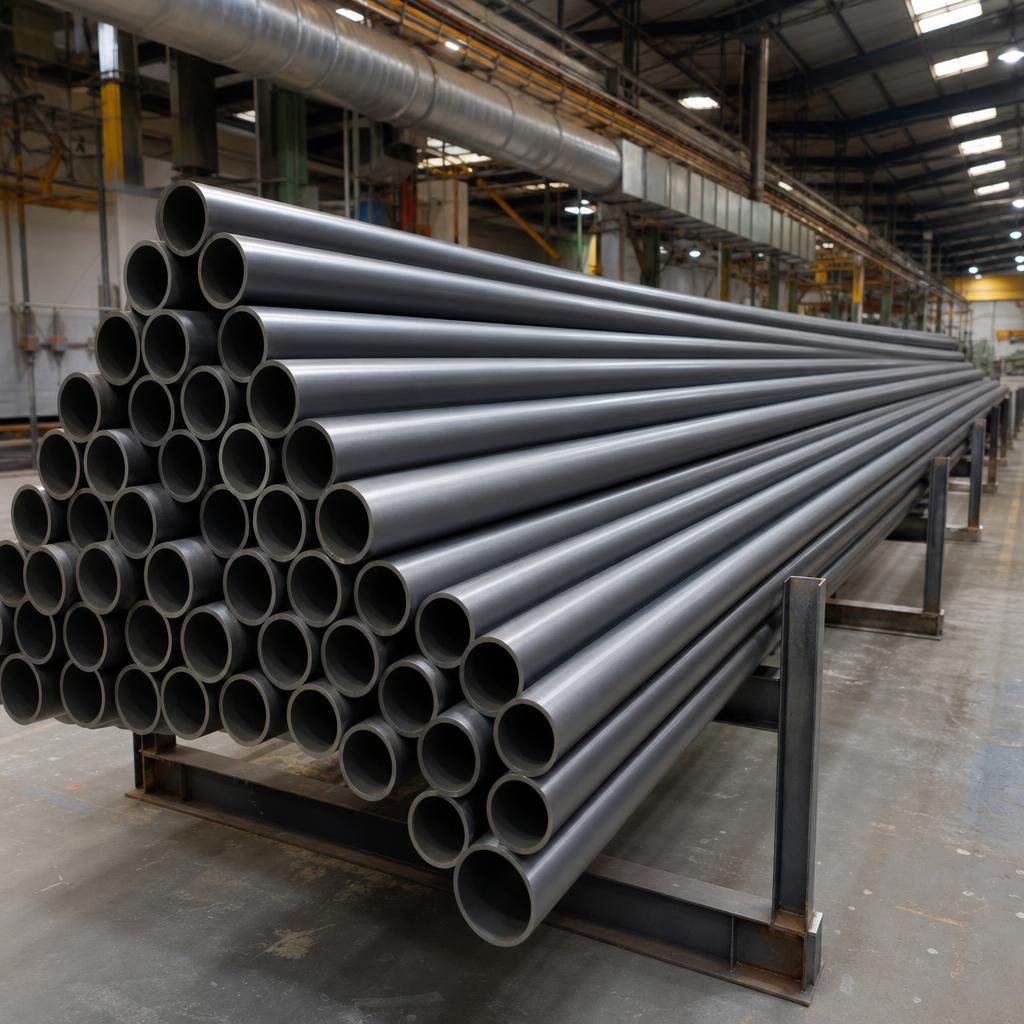 Powder coated tubes stacked for delivery
