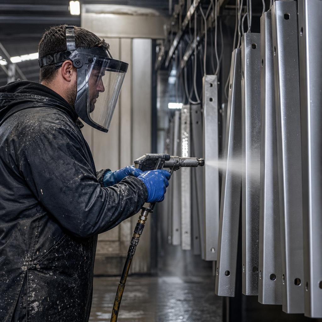 Technician inspecting metal surface after pre-treatment