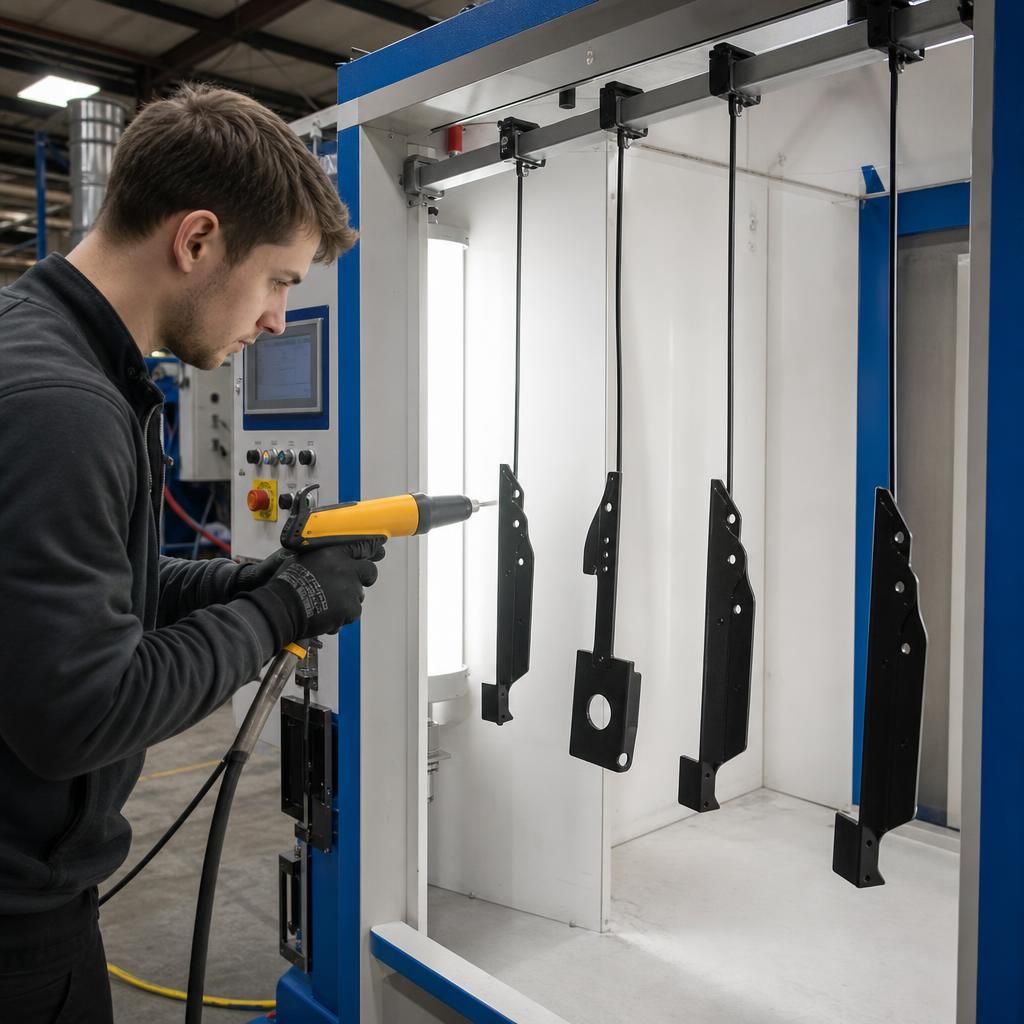 User Operating a Mini Powder Coating Machine