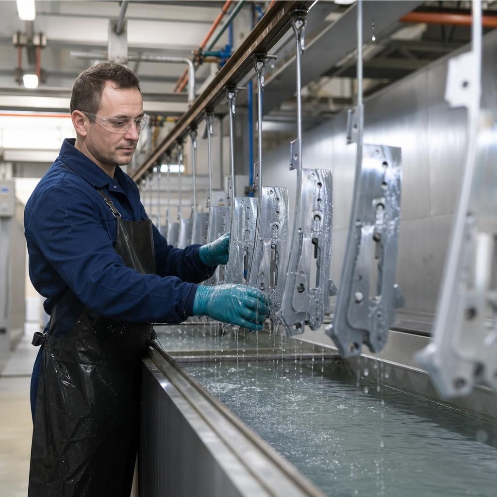 Close-up of a zinc phosphate conversion coating in process