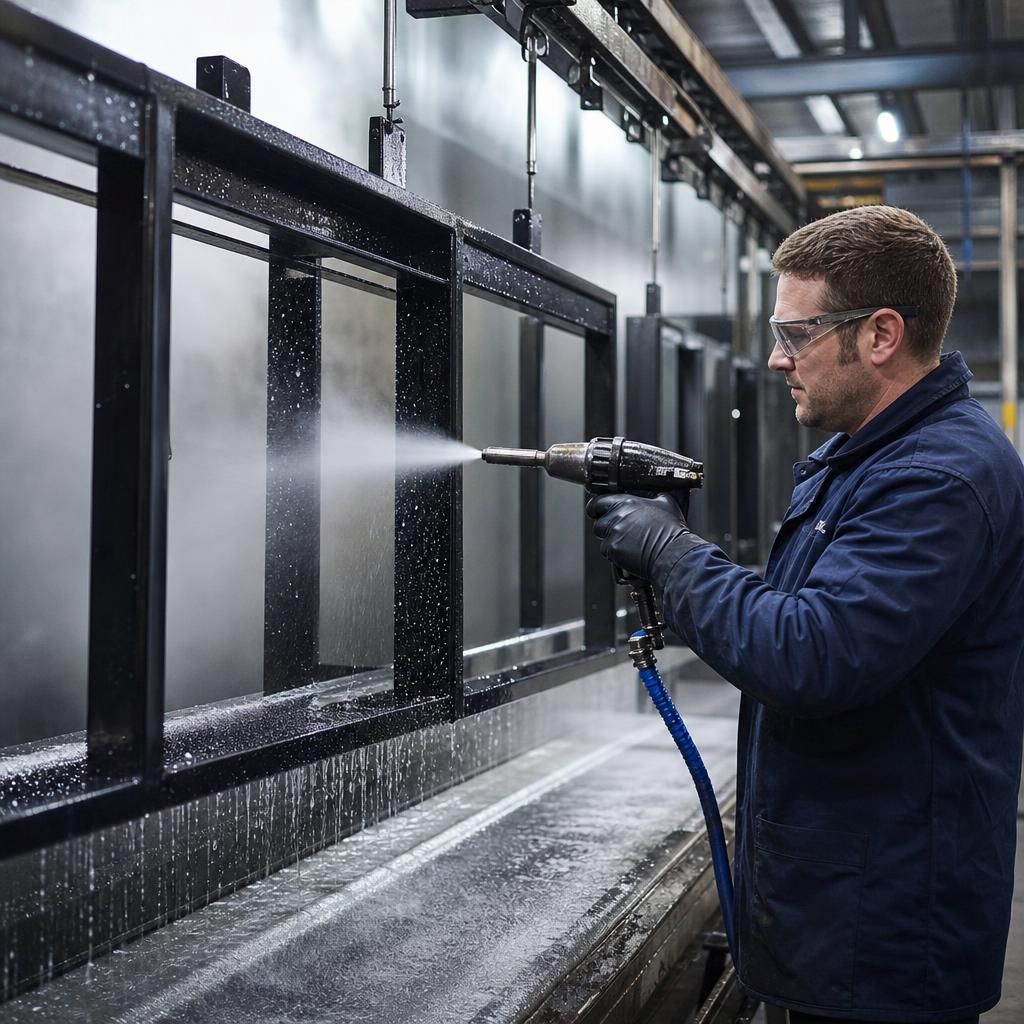 Close-up view of environmentally friendly powder coating process