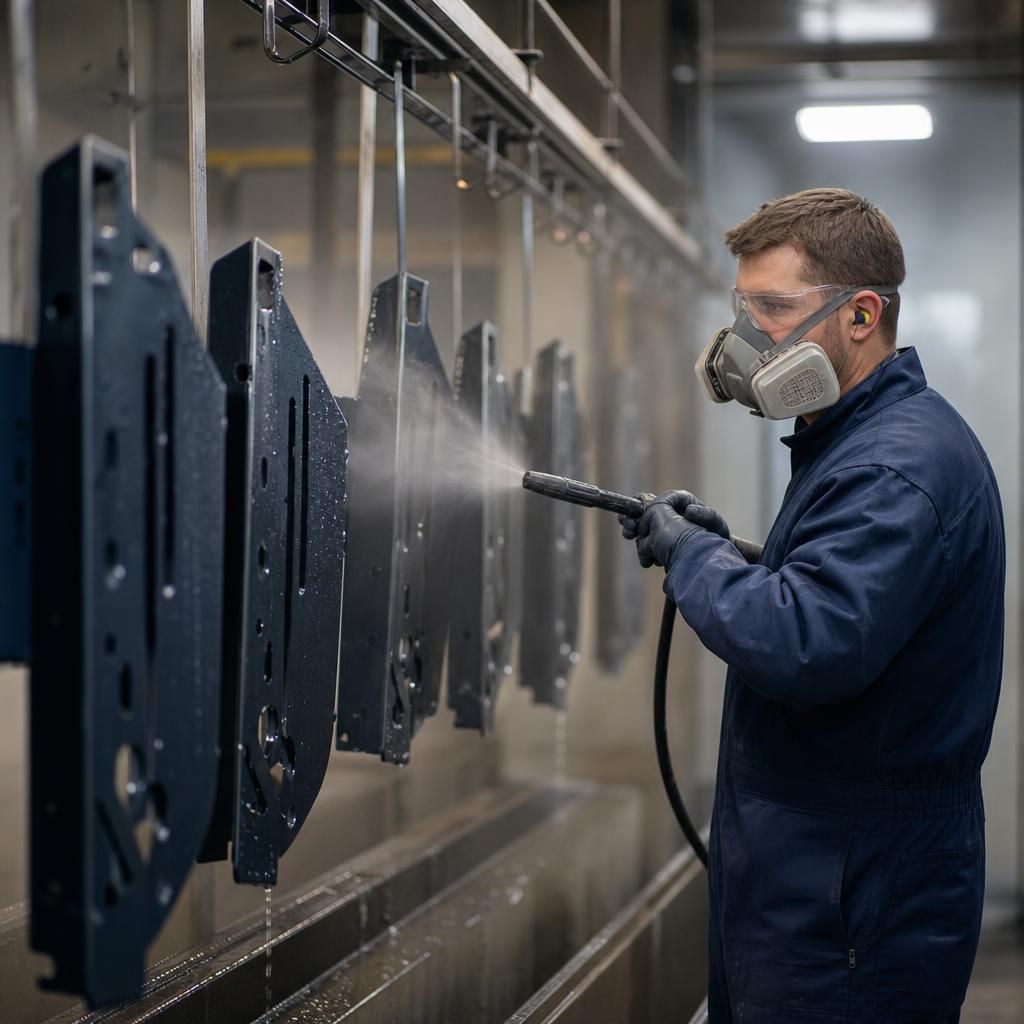 Cleaned metal surface prepared for powder coating