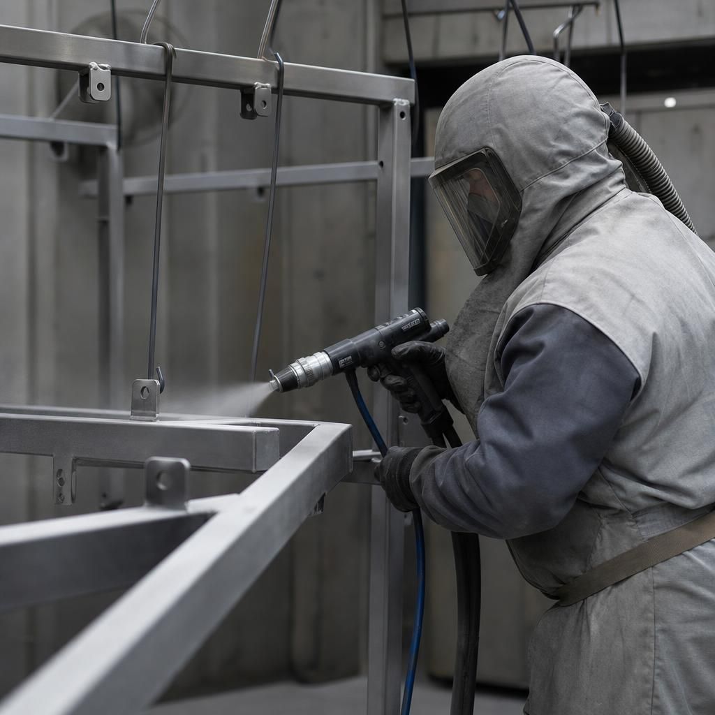 Sandblasting in progress